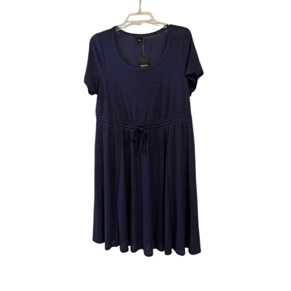 Torrid Womens Navy Blue Ribbed Knit Tie Waist Skater Dress Plus Size 1‎ 1X NWT
